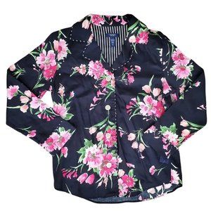 Chaps Ralph Lauren black pink floral  print cotton 2 piece pajama set L